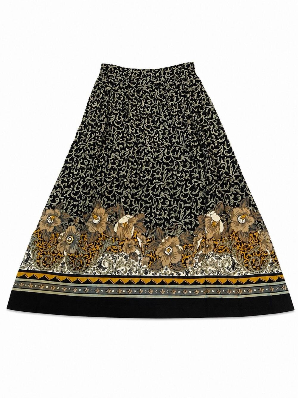 Ali Miles Women’s Black Floral Paisley Border Print Long Maxi Skirt